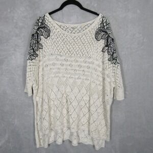 KNITTED & KNOTTED Sweater Top Womens XS Cream Lace Butterfly Sleeve Open Knit